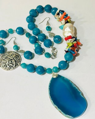 SET ~ANOTHER FROZEN LAKE~ jad,agate,coral,perle,inox