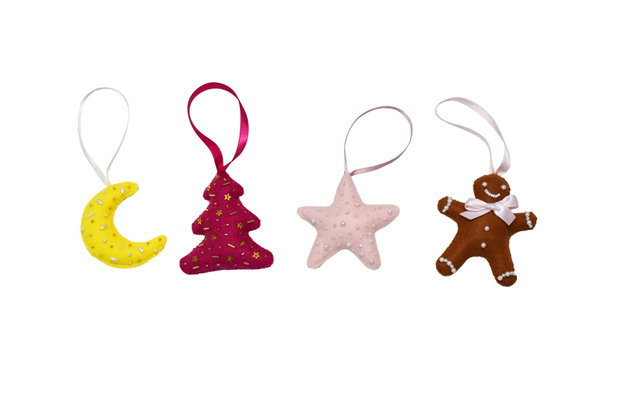 Pachet decorațiuni de Crăciun - set 4 ornamente de fetru brodate
