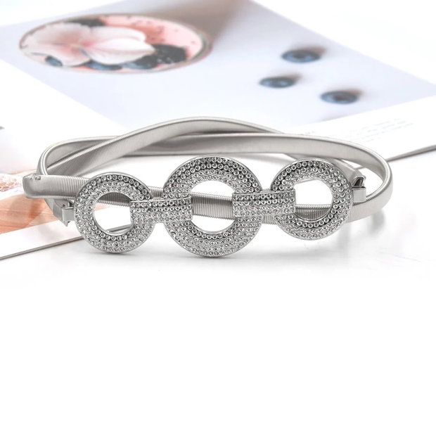 Curea elastica argintie cu strasuri