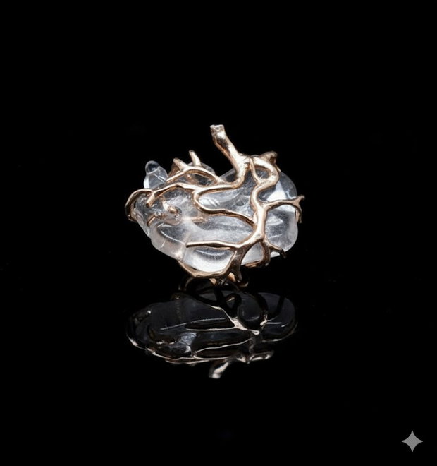 Pandantiv unicat cu un cabochon de sticla fuzionata prins in gherute metalice aurii