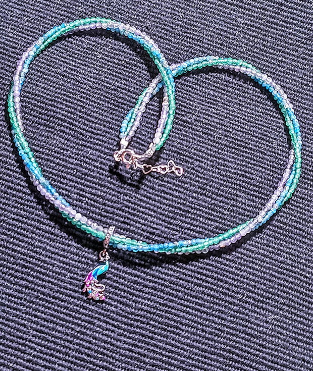 Colier argint X3 apatit ametist calcedonie charm argint emailat paun pasare multicolor minimalist boho chic trendy - Transport gratuit