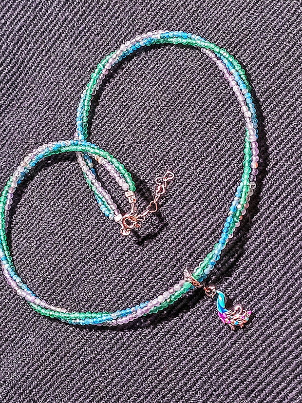 Colier argint X3 apatit ametist calcedonie charm argint emailat paun pasare multicolor minimalist boho chic trendy - Transport gratuit