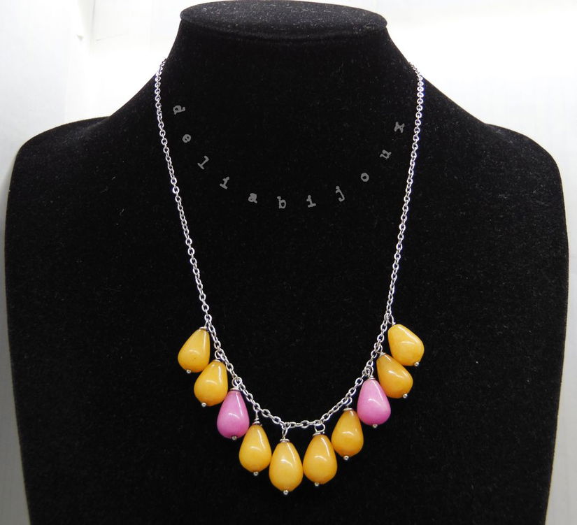 Colier handmade din jad galben și roz bijuterii unicat (cod1350)