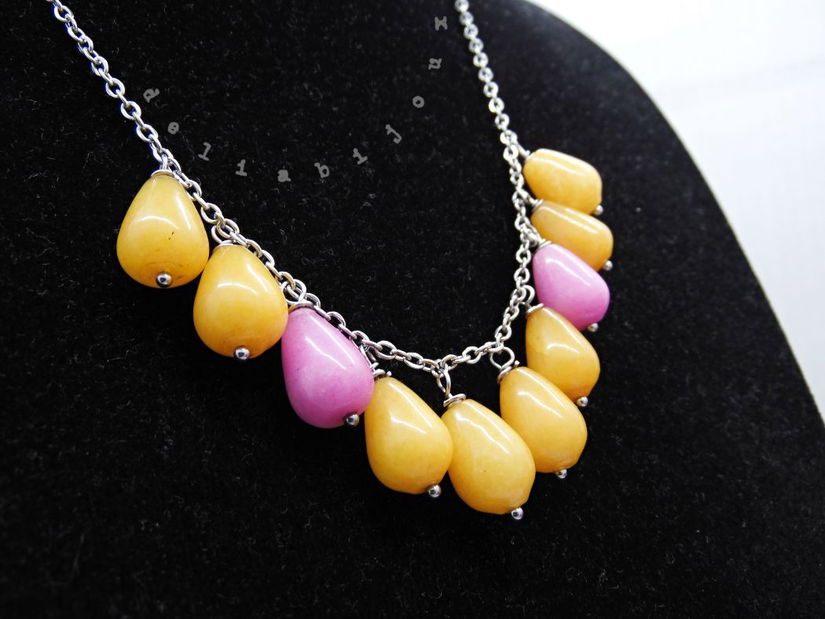 Colier handmade din jad galben și roz bijuterii unicat (cod1350)
