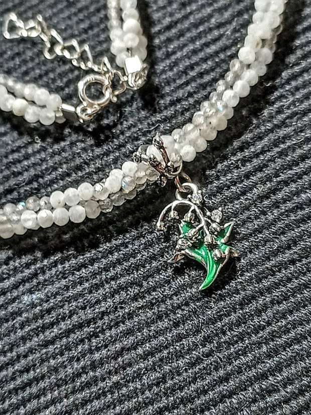 Colier argint X3 piatra lunii labradorit charm argint emailat margaritar minimalist boho chic trendy