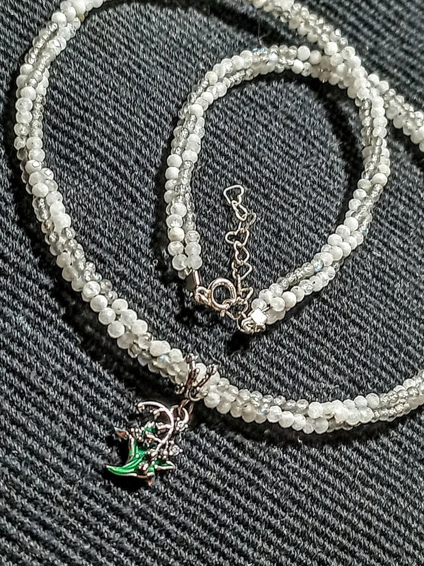 Colier argint X3 piatra lunii labradorit charm argint emailat margaritar minimalist boho chic trendy