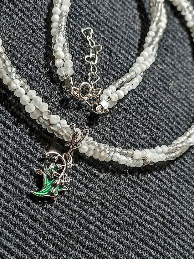 Colier argint X3 piatra lunii labradorit charm argint emailat margaritar minimalist boho chic trendy