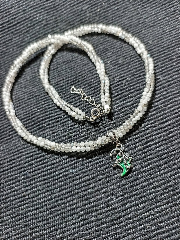 Colier argint X3 piatra lunii labradorit charm argint emailat margaritar minimalist boho chic trendy