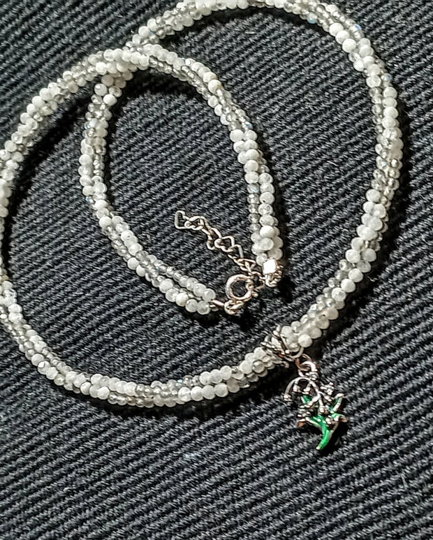 Colier argint X3 piatra lunii labradorit charm argint emailat margaritar minimalist boho chic trendy