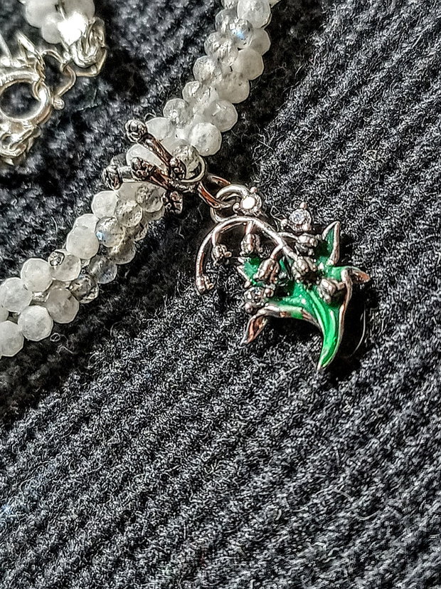Colier argint X3 piatra lunii labradorit charm argint emailat margaritar minimalist boho chic trendy