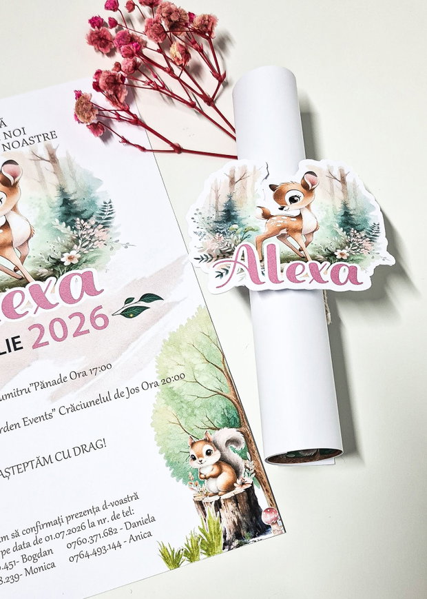 Invitatie botez papirus Bambi