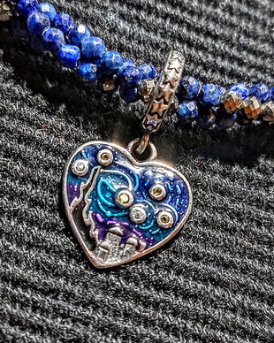 Colier argint X3 lapis lazuli pirita charm argint emailat inima Starry Night minimalist romantic boho chic trendy - Transport gratuit