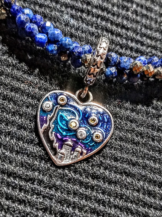 Colier argint X3 lapis lazuli pirita charm argint emailat inima Starry Night minimalist romantic boho chic trendy - Transport gratuit