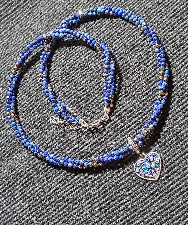 Colier argint X3 lapis lazuli pirita charm argint emailat inima Starry Night minimalist romantic boho chic trendy - Transport gratuit
