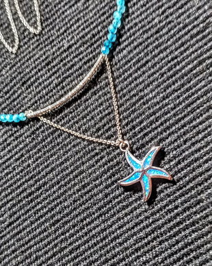 Colier argint calcedonie charm argint rodiat stea de mare lant argint minimalist boho chic trendy