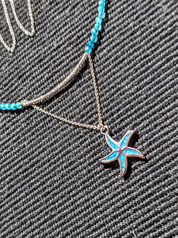 Colier argint calcedonie charm argint rodiat stea de mare lant argint minimalist boho chic trendy