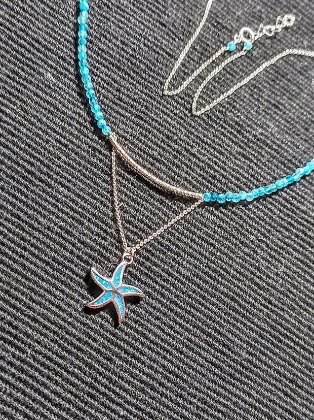 Colier argint calcedonie charm argint rodiat stea de mare lant argint minimalist boho chic trendy