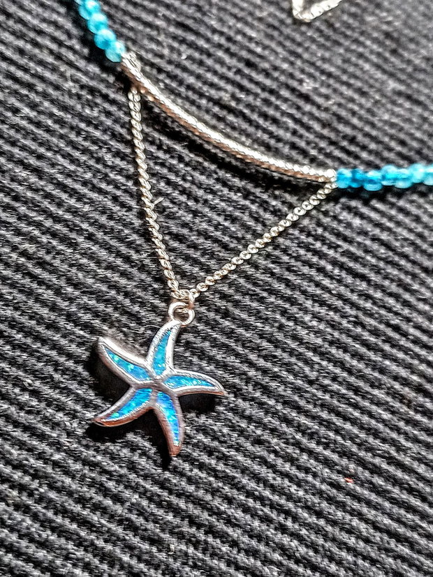 Colier argint calcedonie charm argint rodiat stea de mare lant argint minimalist boho chic trendy