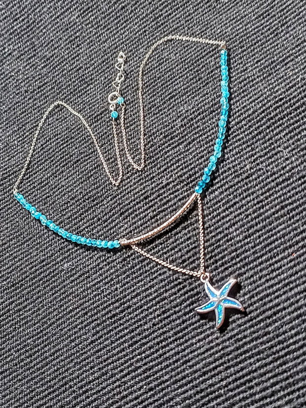Colier argint calcedonie charm argint rodiat stea de mare lant argint minimalist boho chic trendy