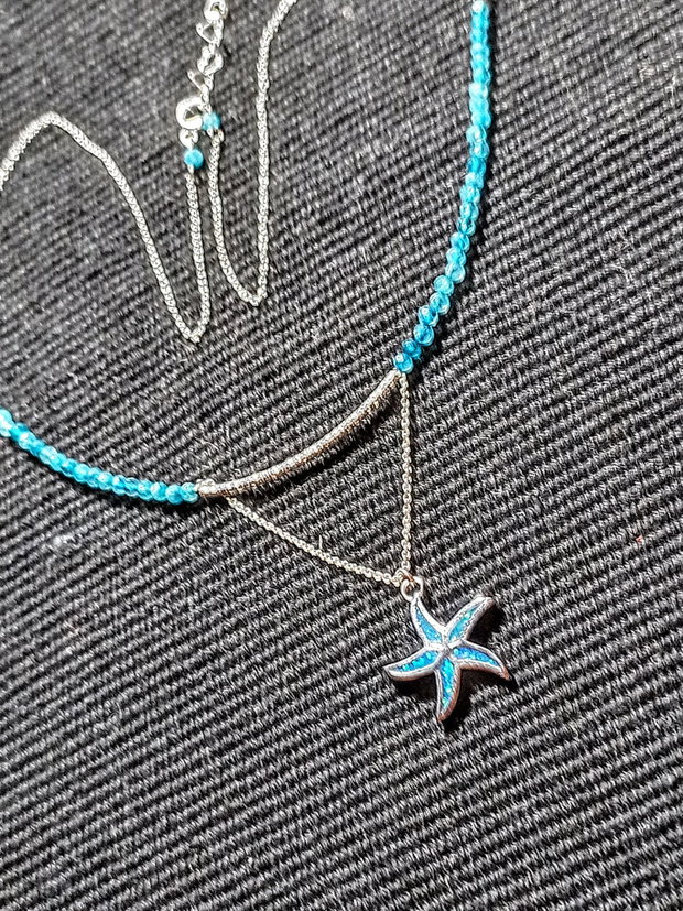 Colier argint calcedonie charm argint rodiat stea de mare lant argint minimalist boho chic trendy