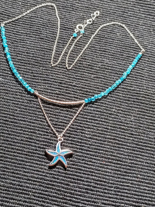 Colier argint calcedonie charm argint rodiat stea de mare lant argint minimalist boho chic trendy