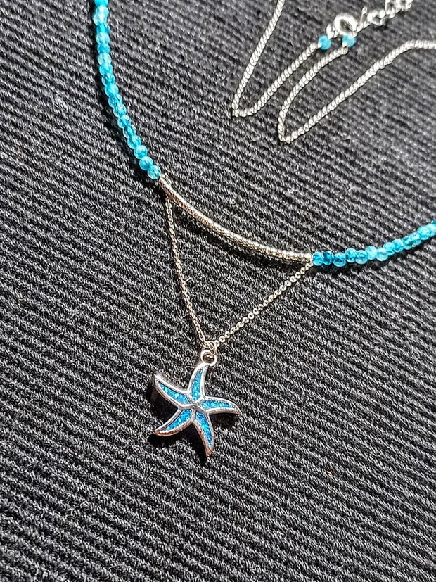 Colier argint calcedonie charm argint rodiat stea de mare lant argint minimalist boho chic trendy