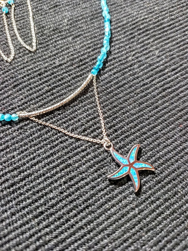 Colier argint calcedonie charm argint rodiat stea de mare lant argint minimalist boho chic trendy