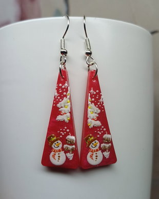 Cercei handmade rosii cu om de zapada