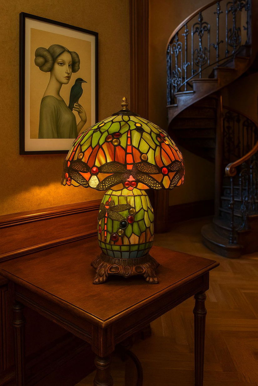 Lampa de masa Tiffany cu libelule