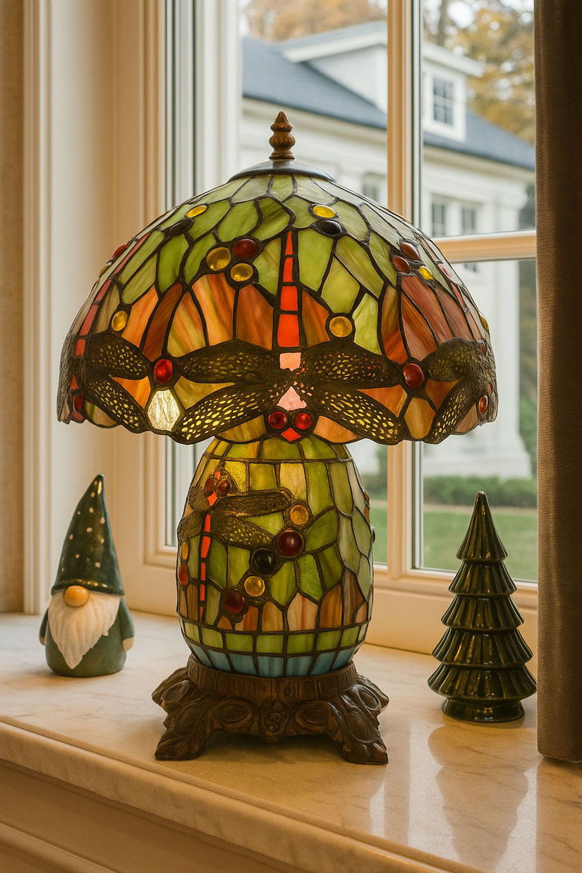 Lampa de masa Tiffany cu libelule