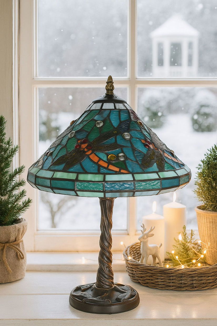 Lampa de masa Tiffany cu libelule