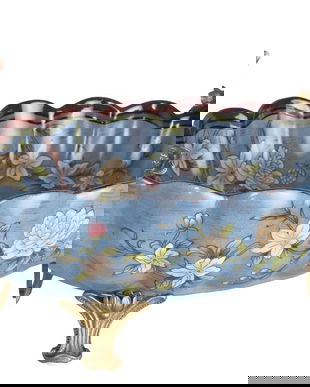 Fructiera Craquelle din portelan cu picioruse din bronz