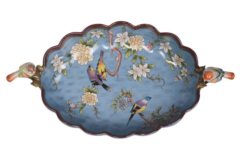 Fructiera Craquelle din portelan cu picioruse din bronz