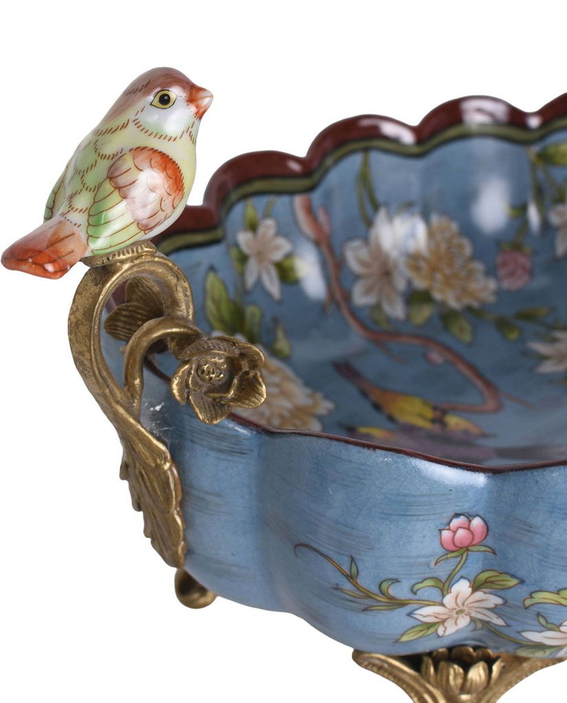 Fructiera Craquelle din portelan cu picioruse din bronz