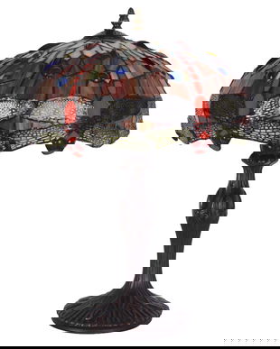 Lampa de masa Tiffany cu libelule si flori