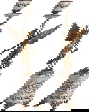 Set doua sfesnice Craquelle din portelan cu ingeri bronz