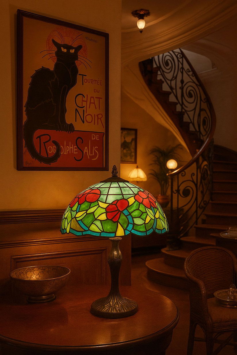 Lampa de masa Tiffany cu abajur floral