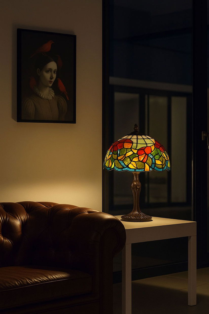 Lampa de masa Tiffany cu abajur floral