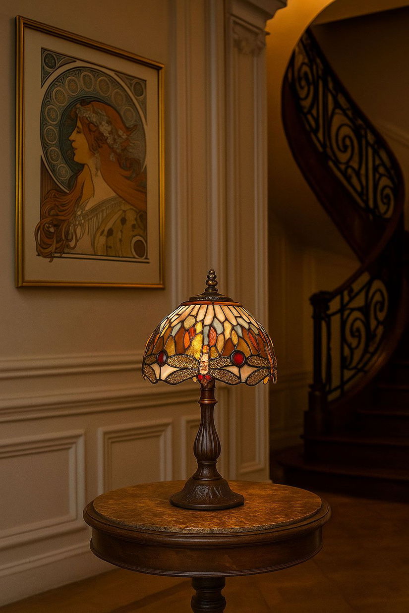 Lampa de masa Tiffany cu libelule