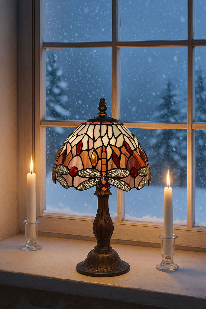 Lampa de masa Tiffany cu libelule