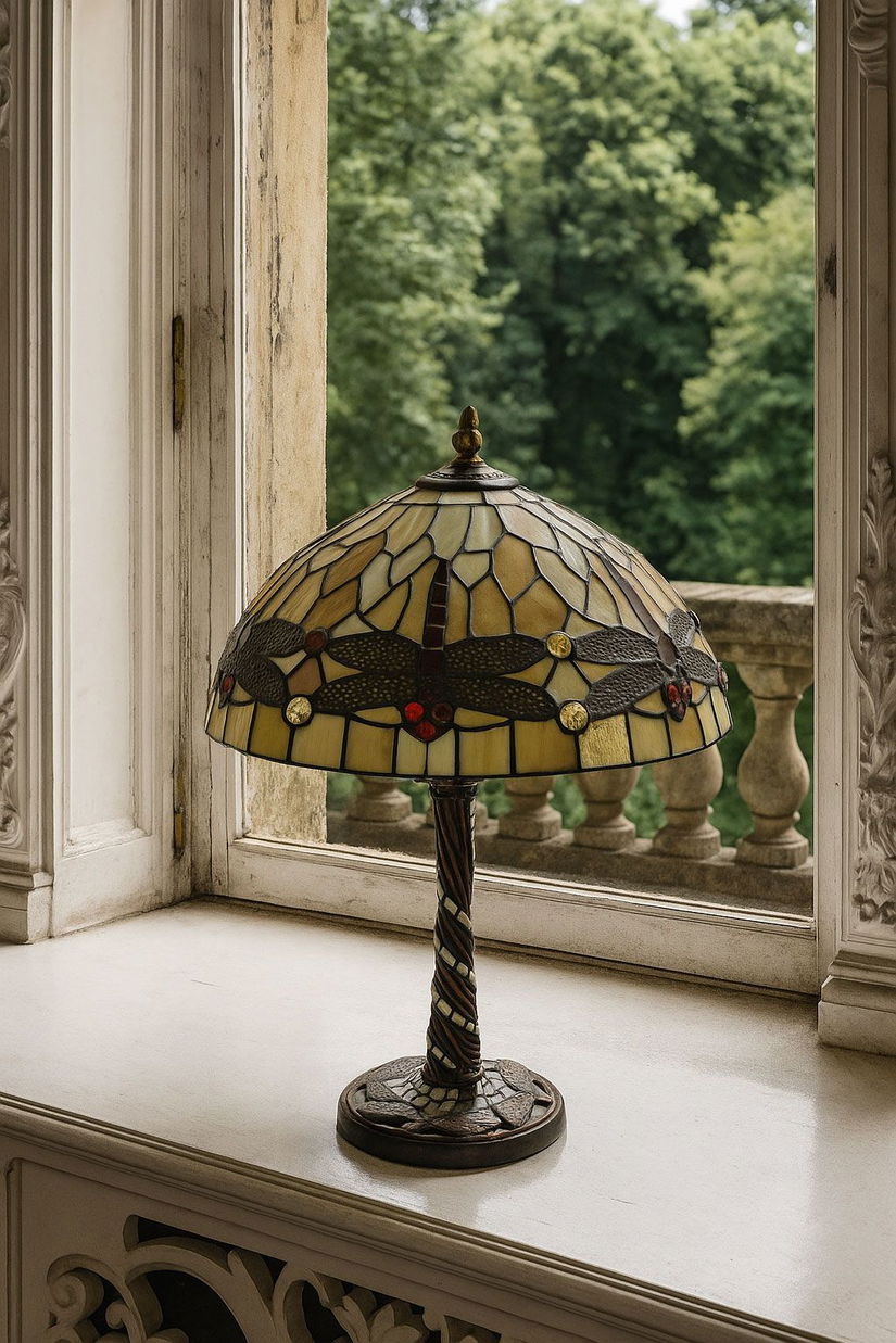 Lampa de masa Tiffany cu abajur libelule