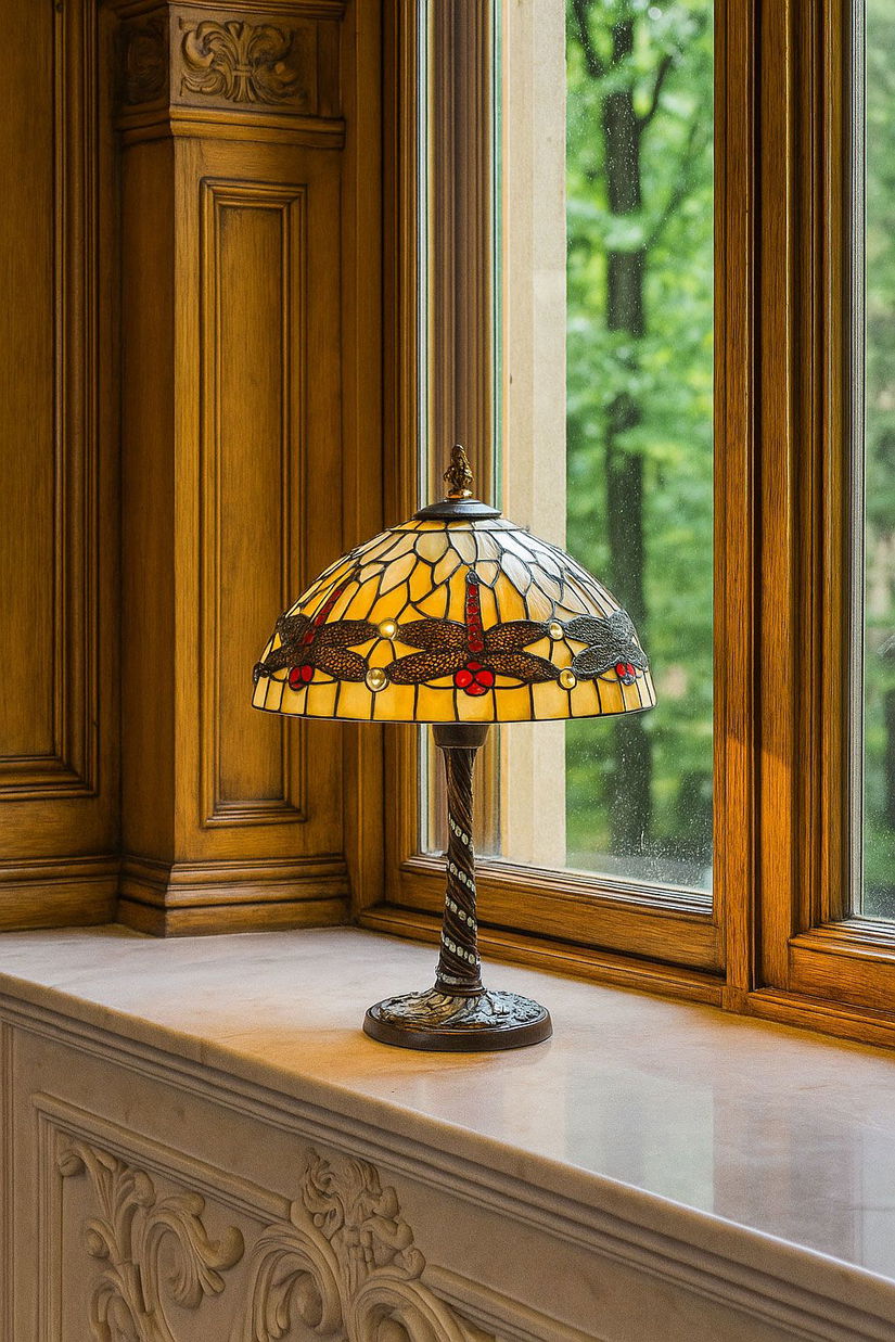 Lampa de masa Tiffany cu abajur libelule