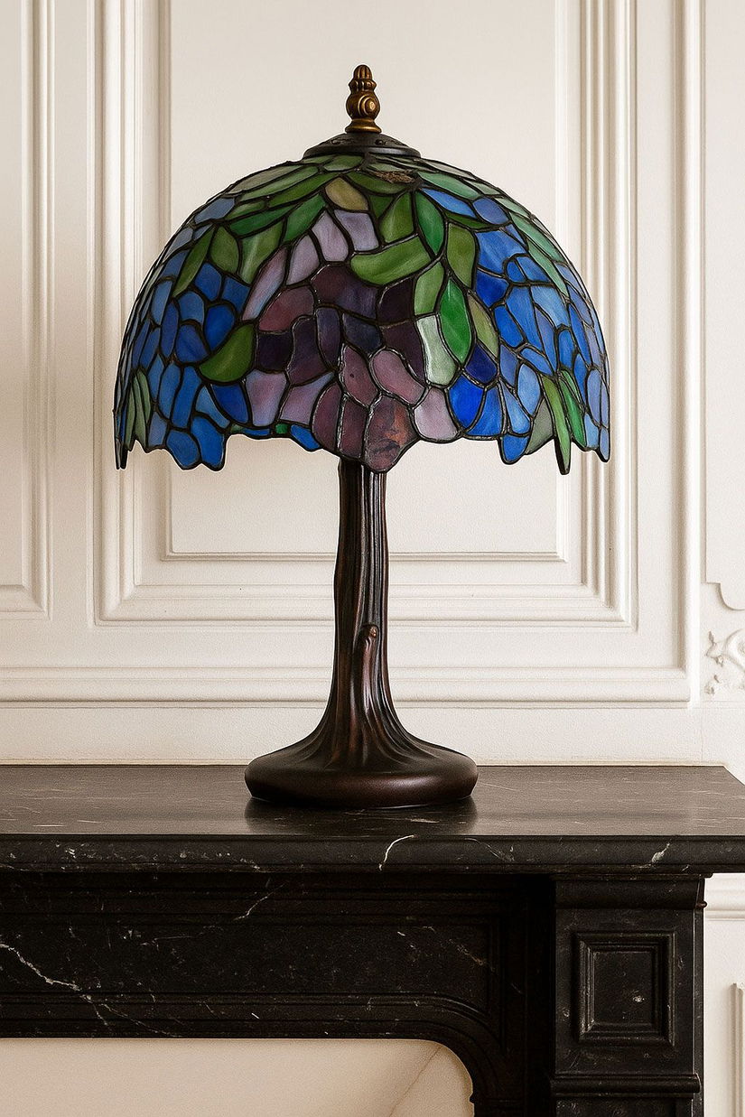 Lampa de masa Tiffany cu abajur floral