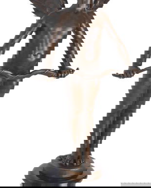 Cupidon-statueta din bronz cu un soclu din marmura