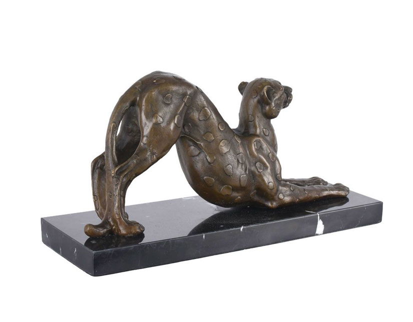 Pantera-statueta Art Deco din bronz cu un soclu din marmura
