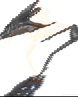 Dansatoare liliac-statueta Art Deco din bronz cu un soclu din marmura