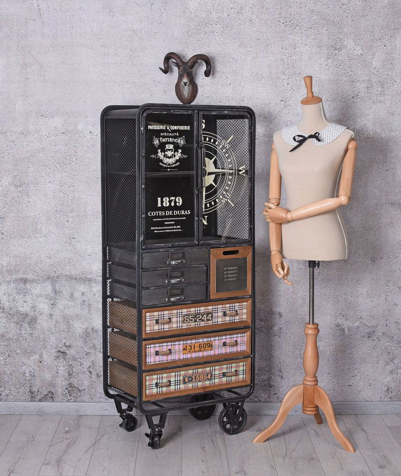 Vitrina industriala din metal si lemn masiv