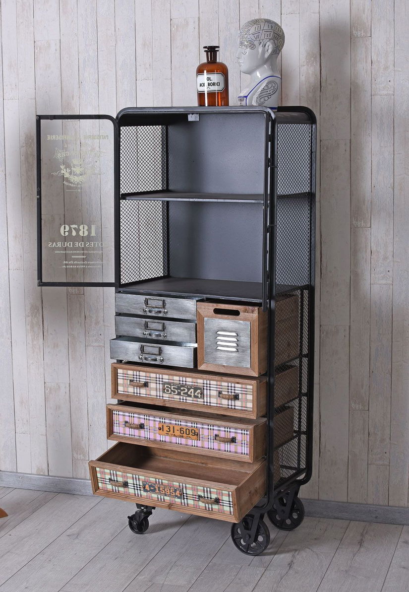 Vitrina industriala din metal si lemn masiv