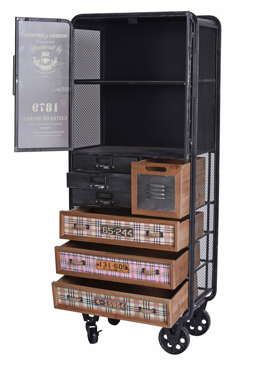 Vitrina industriala din metal si lemn masiv