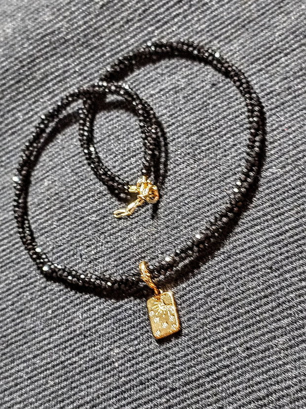 Colier vermeil X3 spinel negru charm argint placat cu aur cu mesaj minimalist boho chic trendy - Transport gratuit
